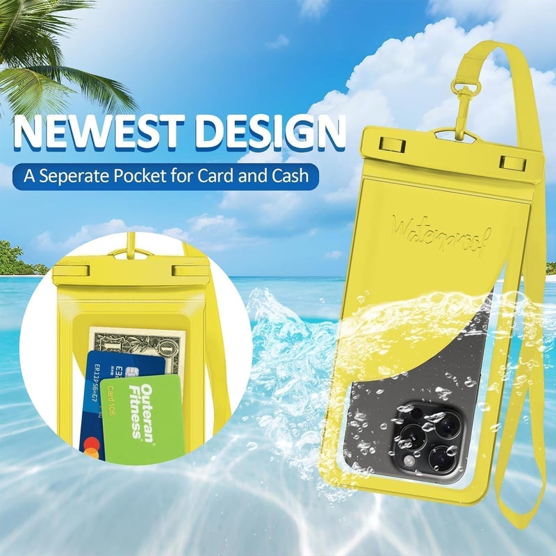 Vsagier Universal Waterproof Phone Case,with Inside Card, Certified and Lightweight Waterproof Cellphone Pouch Under Water Beach Accessories for iPhone 17 16 15 14 13 Pro Max, 1 Pack-Yellow-8.3″ - Image 3
